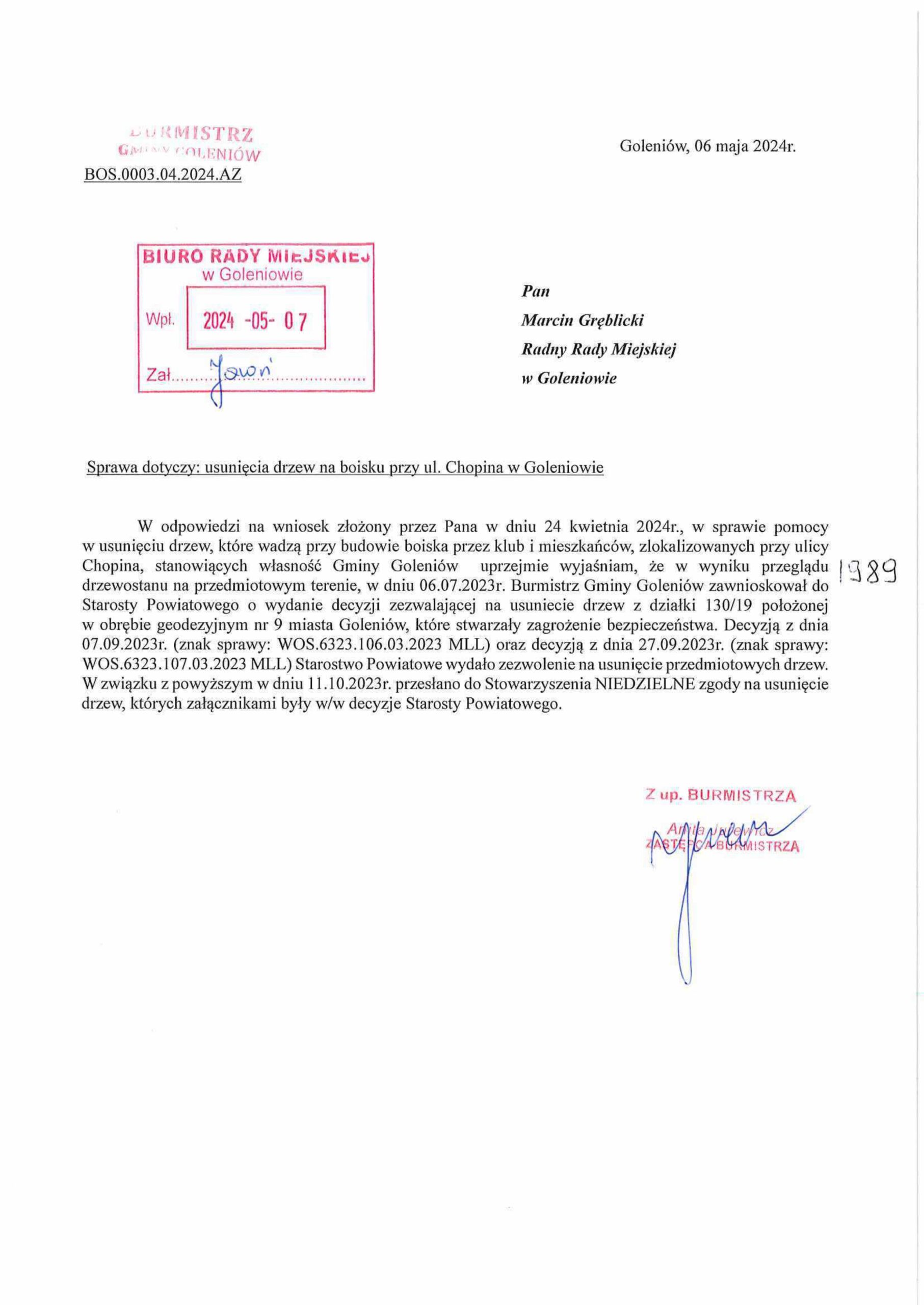 Dokument podpisany przez Anitę Jurewicz w dniu, w którym już nie była Wice Burmistrzem Dokument podpisany przez Anitę Jurewicz w dniu, w którym już nie była Wice Burmistrzem