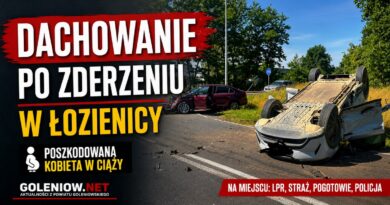 Dachowanie po zderzeniu w Łozienicy. Poszkodowana kobieta w ciąży
